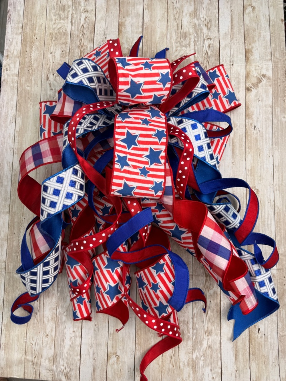 Patriotic Blue and Red Ribbon Bow - Home Accents Decor
